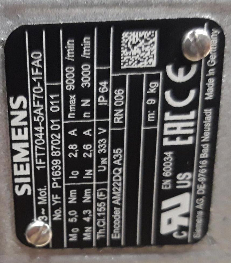 Siemens 1FT7044-5AF70-1FA0 S/N YF P1639 8702 01 011